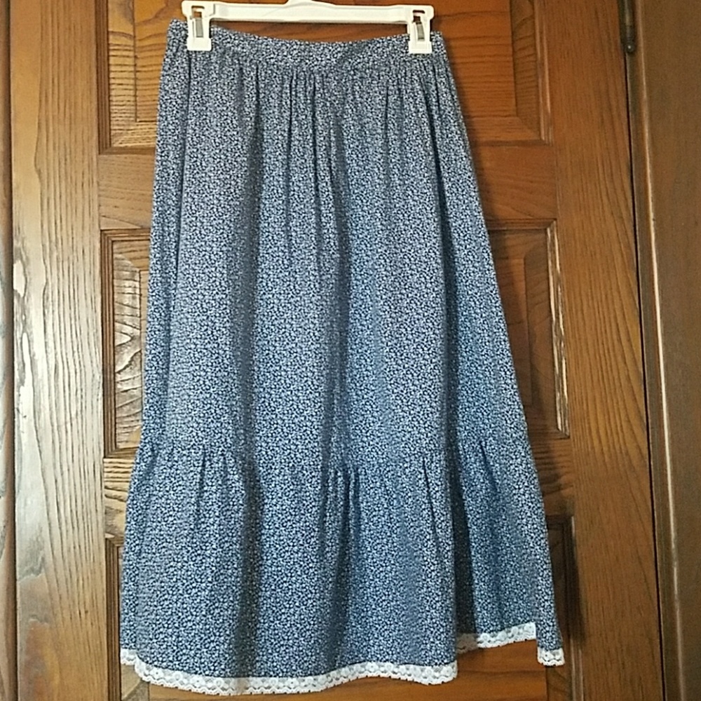 Vintage Rhonda Lee Blue White Floral Skirt Small